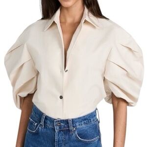 Alexis Sady Puff Sleeve Button Front Top Cream Size Medium